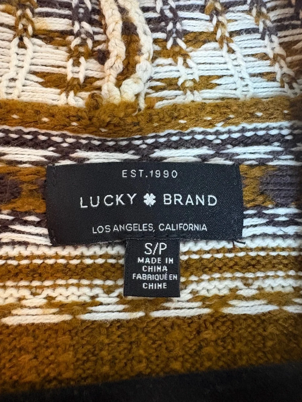 Lucky Brand Brown Patterned Knit Cardigan Sweater Size S
